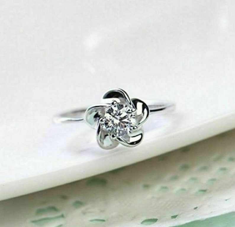 Rose Flower Engagement Ring 1 Ct Round Solitaire Moissanite Diamond Moissanite Ring Flower Promise Ring Round Cut Moissanite Ring