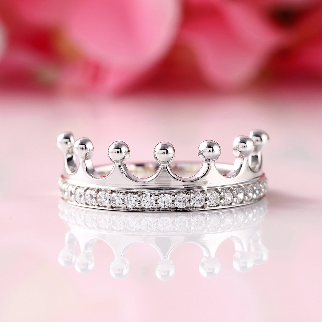 Princess Crown Ring Tiara Crown Ring Queen Ring Round Cut Etsy
