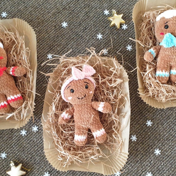 Christmas Gingerbread Man Handmade Crochet Gingerbread Man Christmas Home Decoration Soft Plush Toy