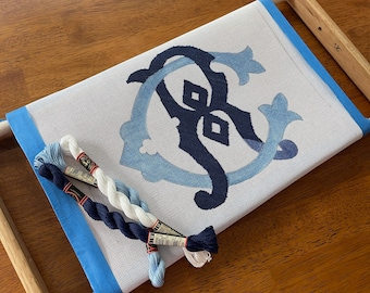 Wedding Monogrammed Needlepoint Pillow Canvas