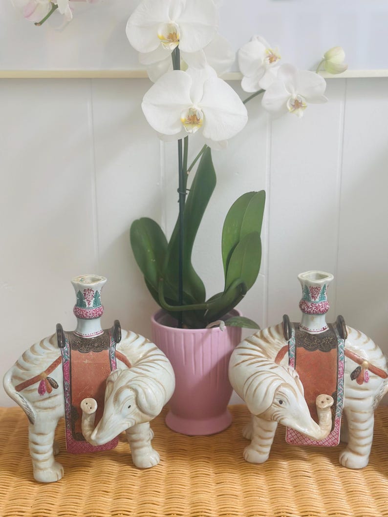 Mottahedeh Porcelain Elephant Candle Holders