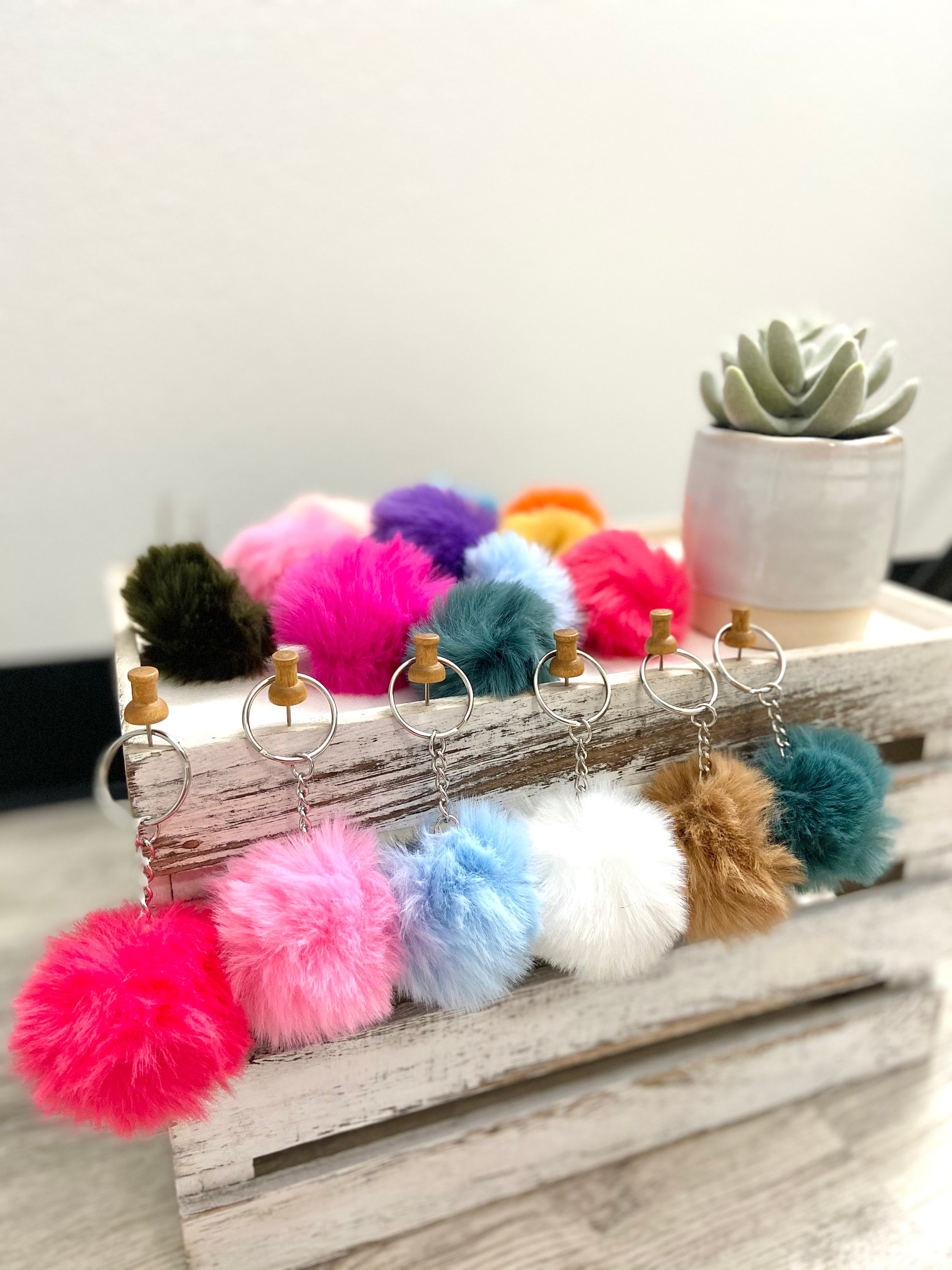 Soft Fluffy Mini Pom Pom Keychains Various Colors Size 2inch, 4inch  Accessories for Women and Girls 