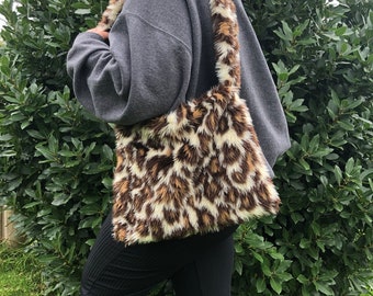 fluffy leopard print bag