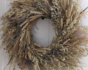 wheat and barley dried everlasting wreath, large