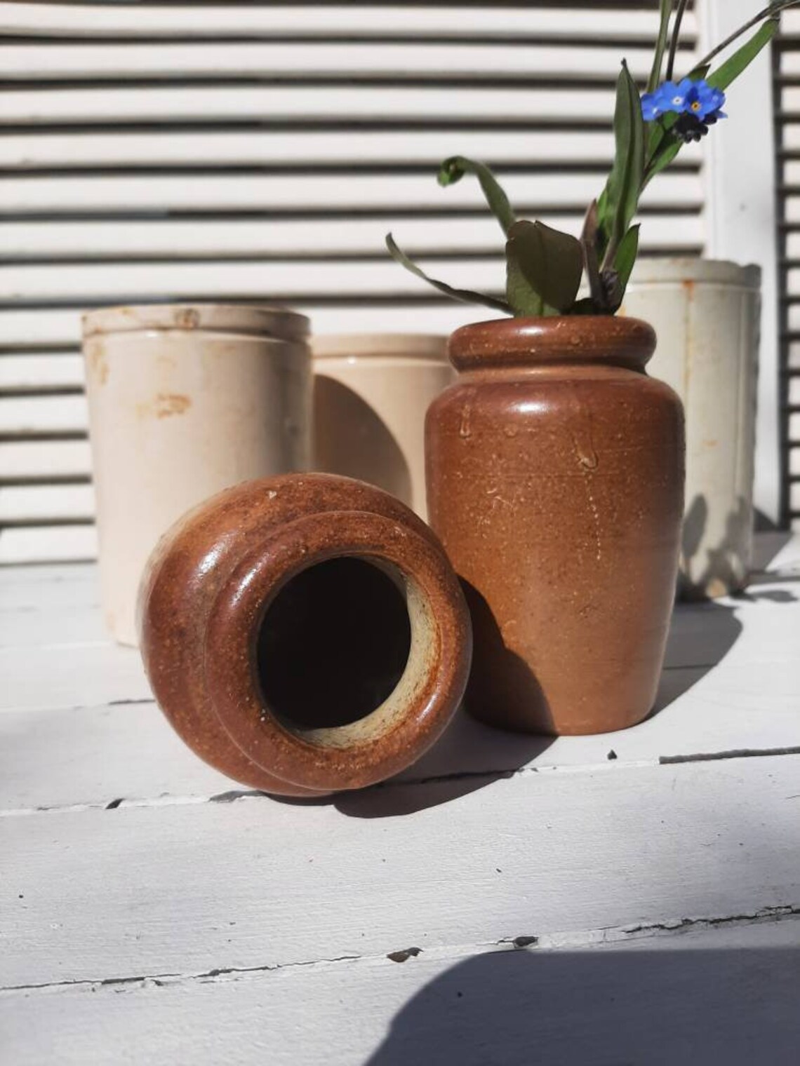 Pair of vintage ceramic vases deep brown colour Etsy