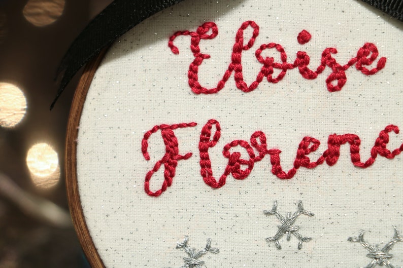 Hand Lettering Script Personalized Ornament Embroidery Hoop Ornament Baby/'s First Christmas Ornament Hand Embroidered Custom