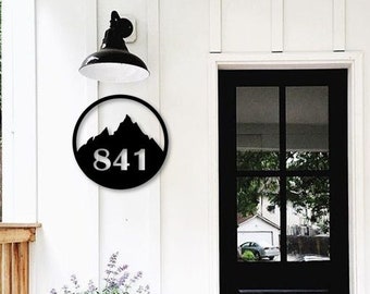 Mountain design house number sign, metal sign, custom sign, entrance decor, address sign
