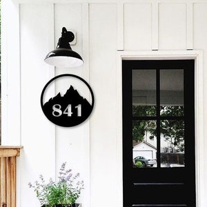 Mountain design house number sign, metal sign, custom sign, entrance decor, address sign