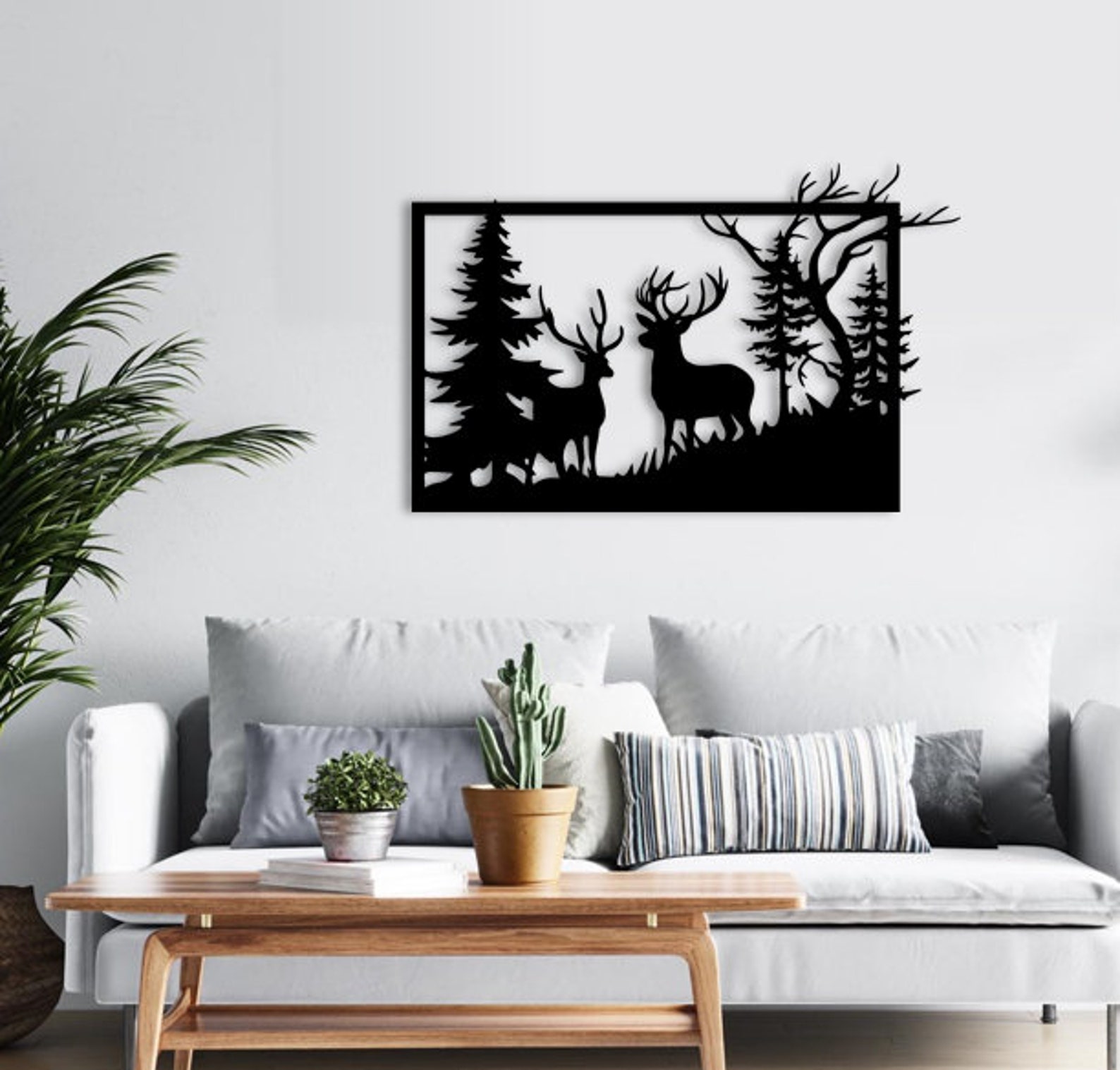 Nature and Wildlife Scenery With Deer and Trees Wall Decor Etsy Canada