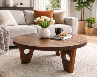 Unauffälliger runder Couchtisch, massive natürliche Walnuss / Esche, schön verarbeitet, um die natürlichen Farben hervorzuheben, stilvoller Couchtisch