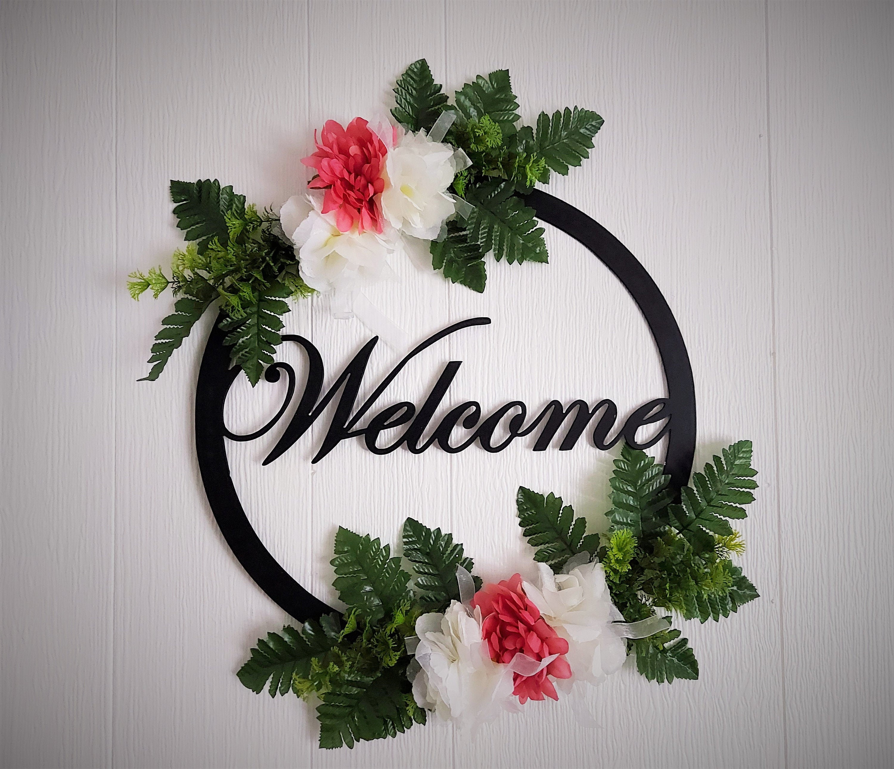 Sign With Metal Frame and Flower Decorations, Wreath