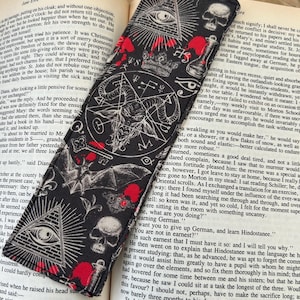 Dark Magic Fabric Bookmark: Occult Skulls & Pentagrams