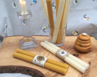 Beeswax Candlestick 10” Straight Candles Pair- Hand Made in Devon - 10 inch, Set of 2