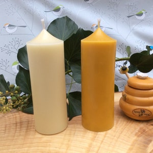 100% beeswax Candle Church Table Pillar made  in Devon 16cm x 6cm