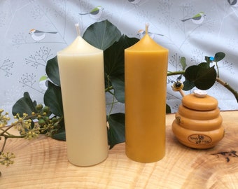 Church Candle Beeswax Table Pillar made with 100% beeswax in Devon 16cm x 6cm