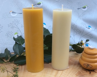 100% Beeswax Candle Large Pillar made in Devon 20cm x 6.5cm