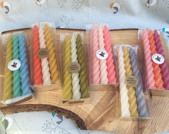 Beeswax Twisted Taper Candles Gift Set: Hand-Poured Pastel Colors