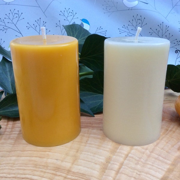 100% Beeswax Candle Chunky Pillar 10cm x 7cm - made in Devon