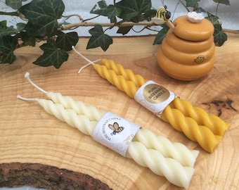 Beeswax Twisted Taper Candles: Hand-Poured Devon Candlesticks