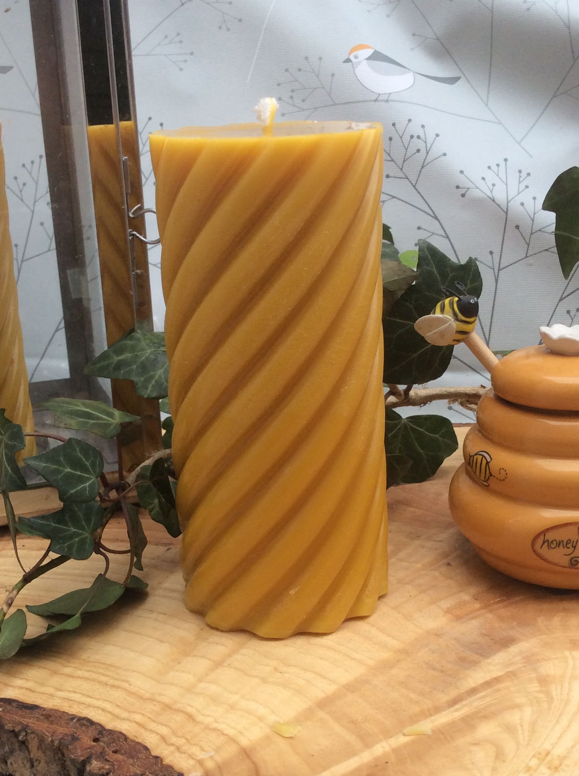 Large Spiral Beeswax Pillar Table Candle made in Devon with Etsy