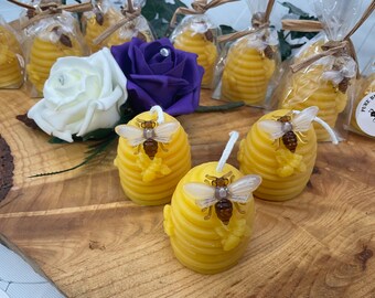 100% Beeswax Beehives / Skeps Candle Gift Set - Wedding Favours - Wholesale orders, Corporate Gifts 4.5cm x4cm includes cute bee pin