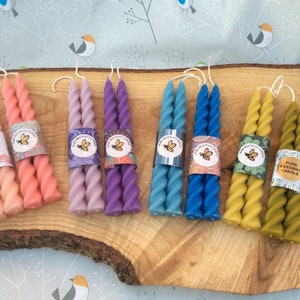 Beeswax Twisted Taper Candles: Set of 2 Pastel Table Candlestick
