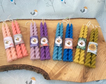 Beeswax Twisted Taper Candles: Set of 2 Pastel Table Candlestick