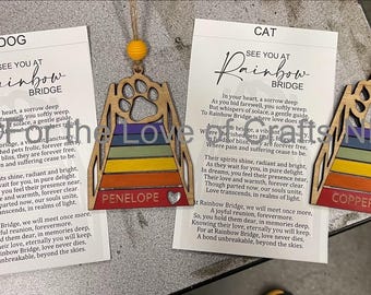 Adorno conmemorativo para mascotas Rainbow Bridge: recuerdo personalizado de la pérdida de un perro o un gato