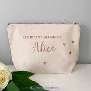 Trousse de maquillage, pochette tissu, trousse personnalisée les petites affaires de prénom