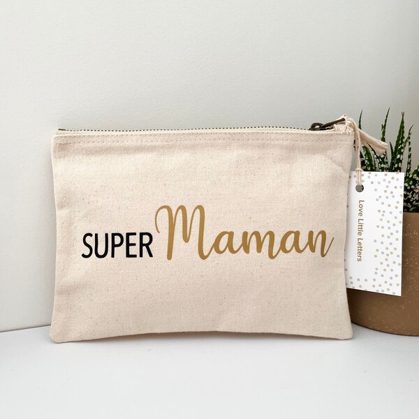 Trousse SUPER sœur maman mamie, trousse de maquillage, pochette tissu personnalisée