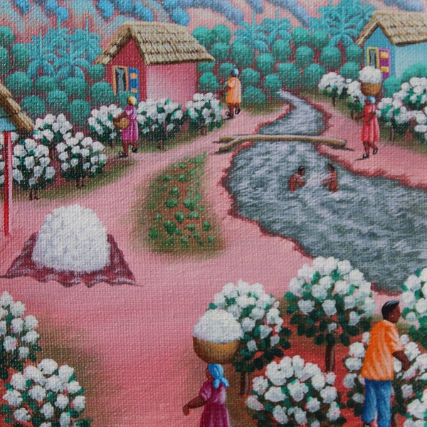 Amerlin Delinois  Haïti peinture huile paysage village agriculture haïtien