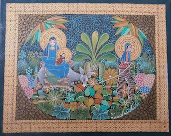 Haitian Folk Art Painting by Ismael Saincilus – The Flight to Egypt, Holy Family Religious Artwork