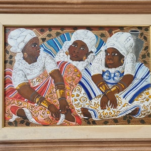 Brazil 3 women of Bahia Yvan Moraes 1984 Brazilian artist oil painting