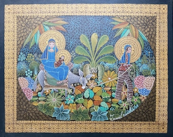 Flight into Egypt – Original Folk Art Painting of the Holy Family by Ismael Sancilus