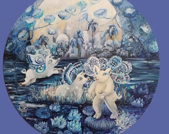 Orginal Oil painting by Zaira Vieytes ,Miracle on Full Moon
