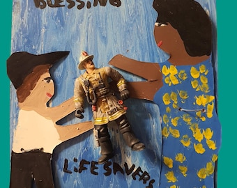 Firefighters Are a Blessing – Original Folk Art by Missionary Mary Proctor – Mixed Media Assemblage