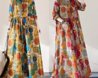 Retro Cotton Maxi Dress: Oversized Thin Summer Dress, Boho Maxi Dress, Casual Dress, Women's Dress, Comfy Dress, Vacation Dress
