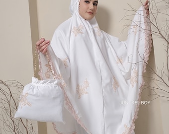 Mukena Adult Traveling Cotton Lace Embroidery Strimin Rose Cotton Muslim Prayer Dress, Women Prayer Outfit, Muslim Prayer Clothes