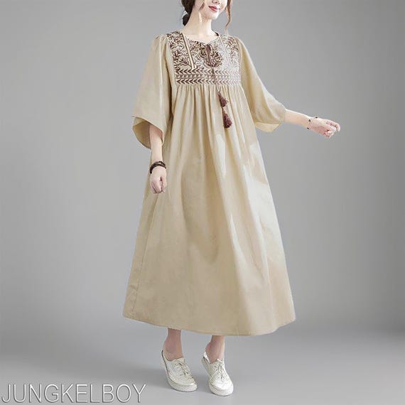 Embroidered Cotton Midi Dress: Vintage Boho Style - Etsy Israel