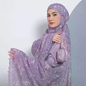 Floral Korean Parachute Travel Mukena, Includes Prayer Rug