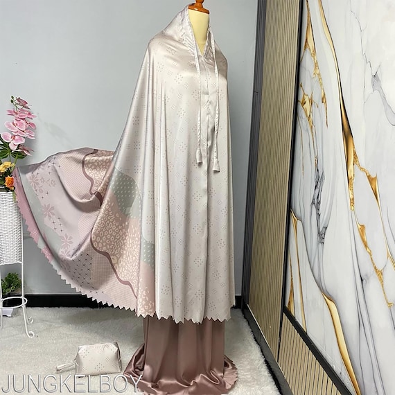 silk prayer dress Mother's Box Soft and cool 100% silk cotton prayer dress with delicate trims, that is flexible during prayer. Prayer Dress from Atara Boutique at Boksha