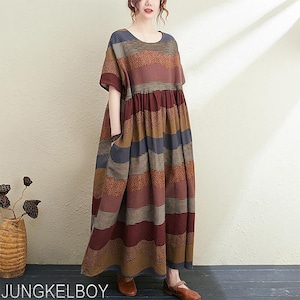 タンザニア オーバーサイズドレス 薄手透明JB、レトロドレス、レディースドレス、バケーションドレス、エレガントドレス、ストライプマキシドレス、ゆったりとしたドレス