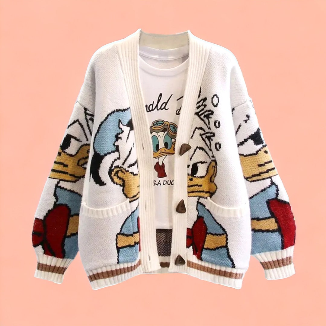 Disney Knitted Donald Duck Cardigan, Cartoon Sweaters for Women Coat ...