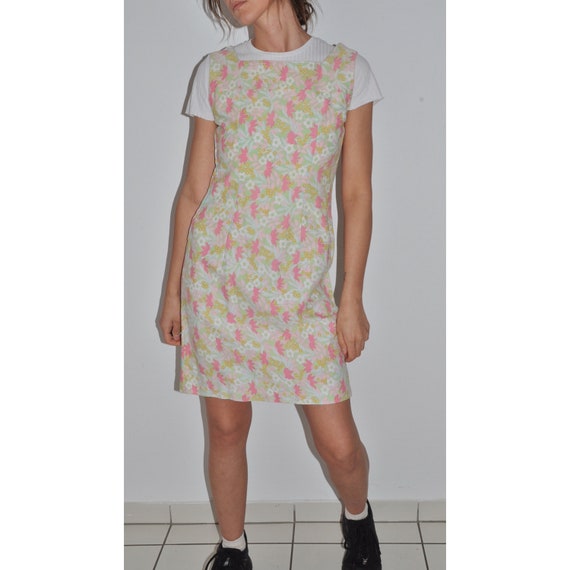 70s Vintage Pastel Floral Print Dress
