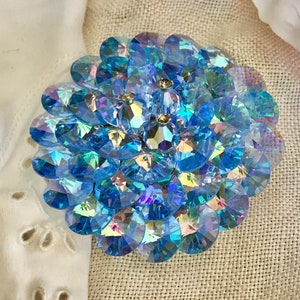 Rare stunning Large Vintage 1950s Blue Glass AB Crystal  brooch pin