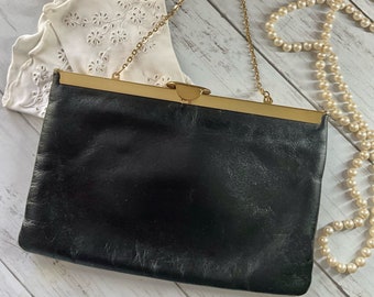 Bolso de mano Mod con textura negra elegante de cuero Etra Chic de la década de 1960