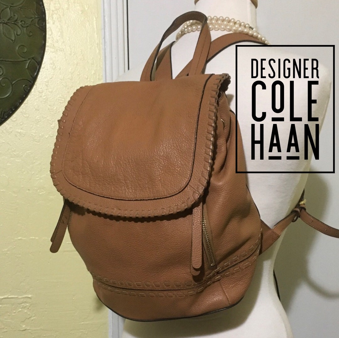Cole Haan Leather Backpack Purse: Tan Pebbled Leather  display picture 3