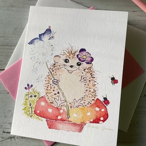 Conjunto de 4 impressões de cartões mistos de encorajamento em aquarela caprichosa de ouriço adorável