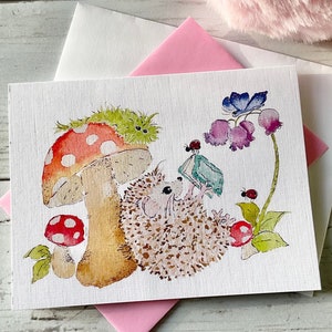 Conjunto de 4 adoráveis ouriço aquarela encorajamento fofo animal misto cartões de nota JW
