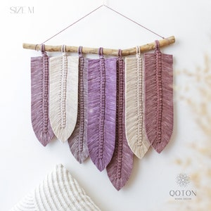 Purple Feather Macrame Wall Hanging: Dip Dye Fiber Art